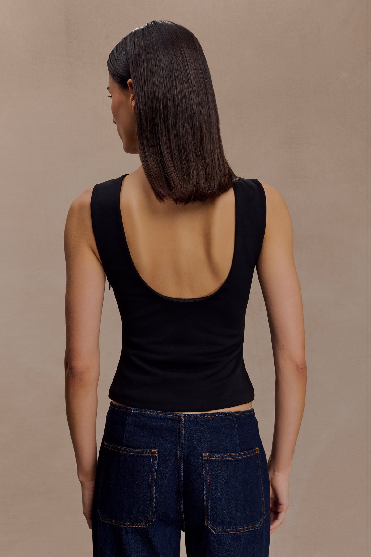 Open Back Scuba Crepe Top - Black