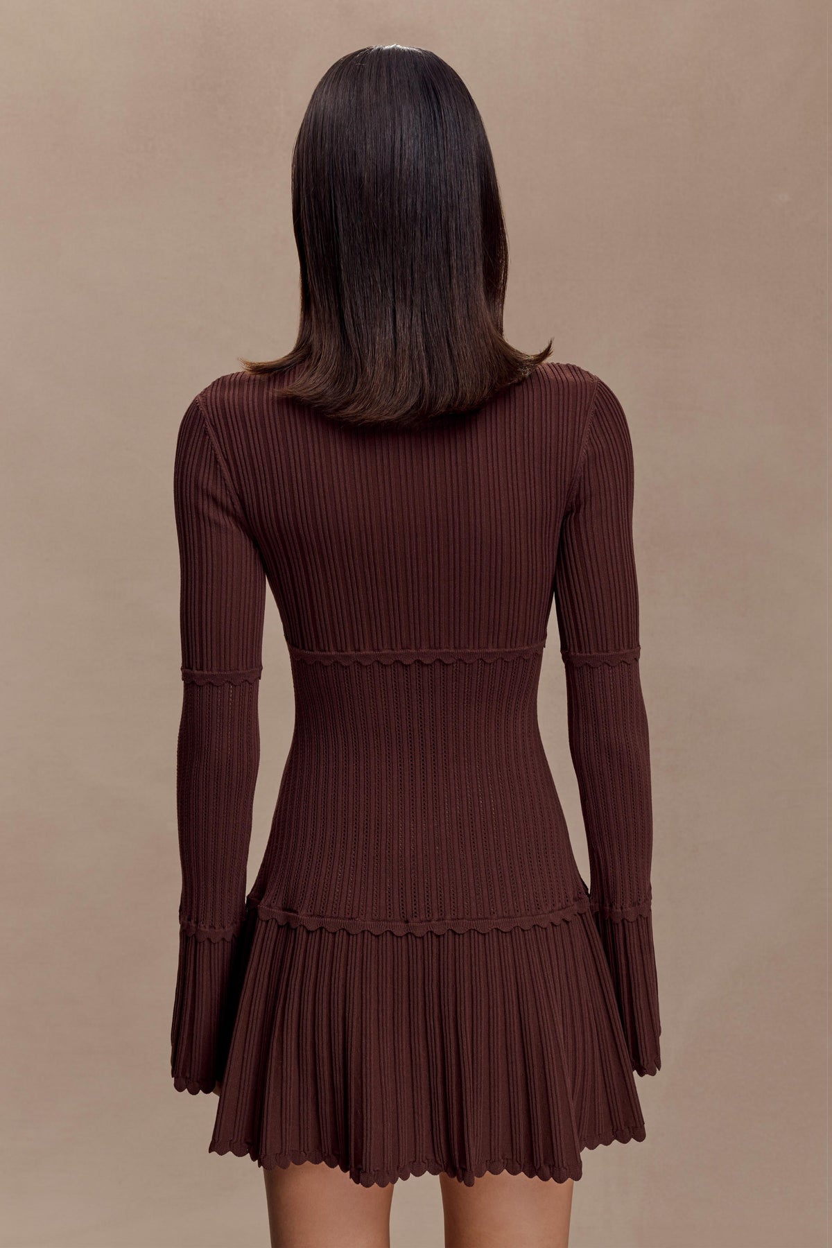 Pointelle Knit Mini Dress - Chocolate