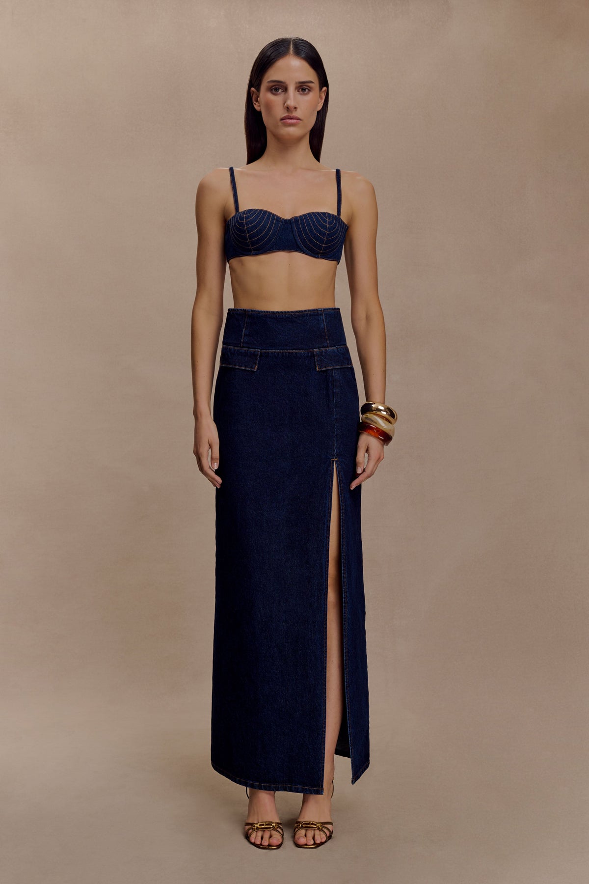 High Rise Denim Maxi Skirt - Indigo Blue