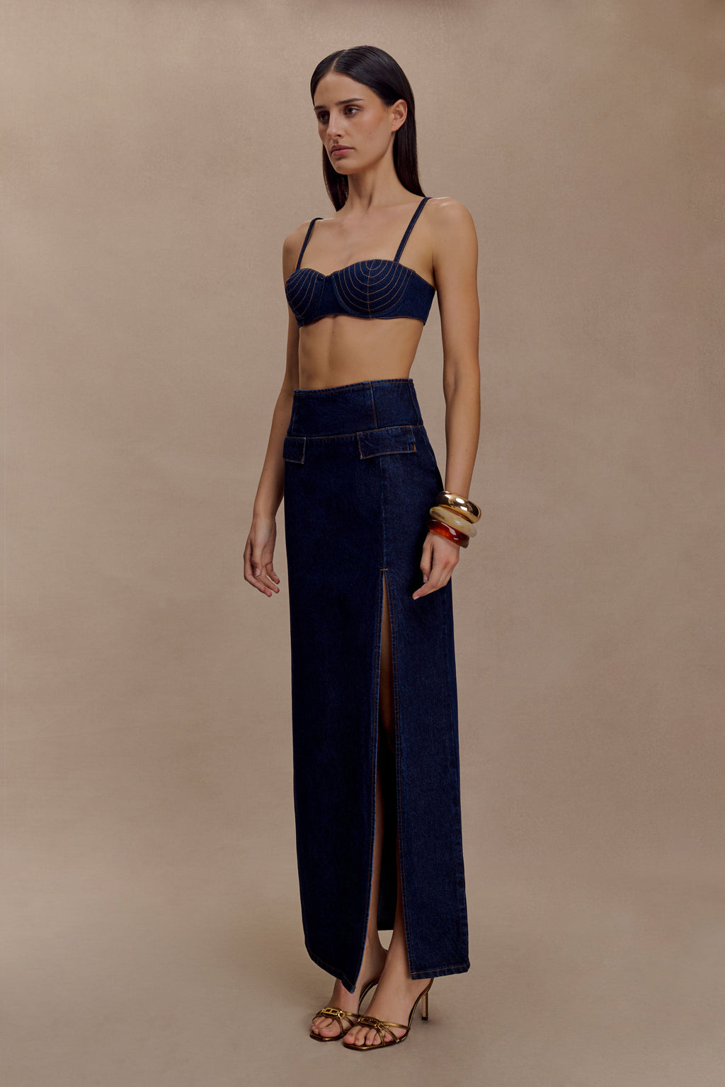 High Rise Denim Maxi Skirt - Indigo Blue