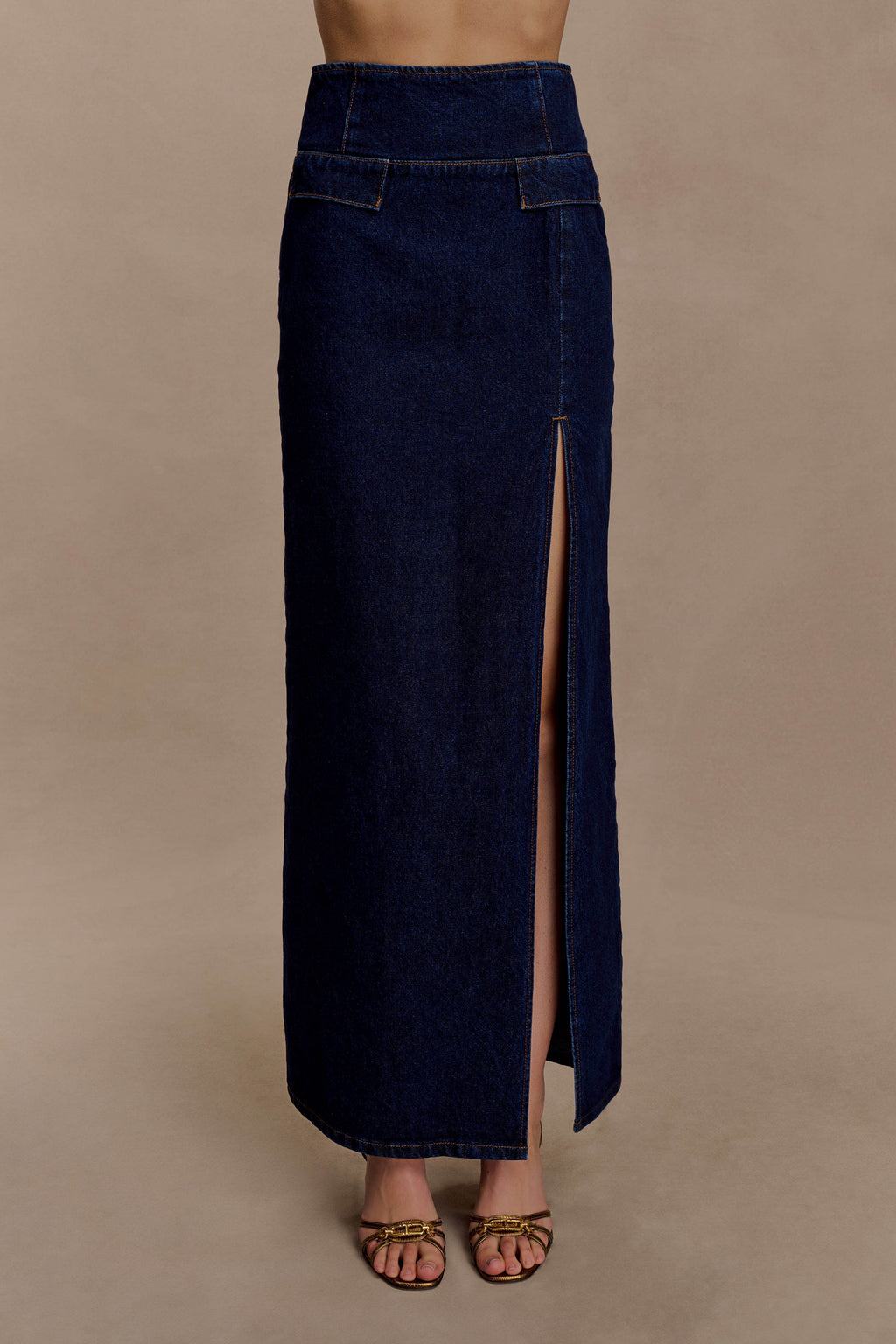 High Rise Denim Maxi Skirt - Indigo Blue
