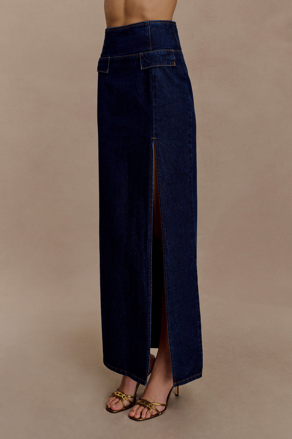 High Rise Denim Maxi Skirt - Indigo Blue