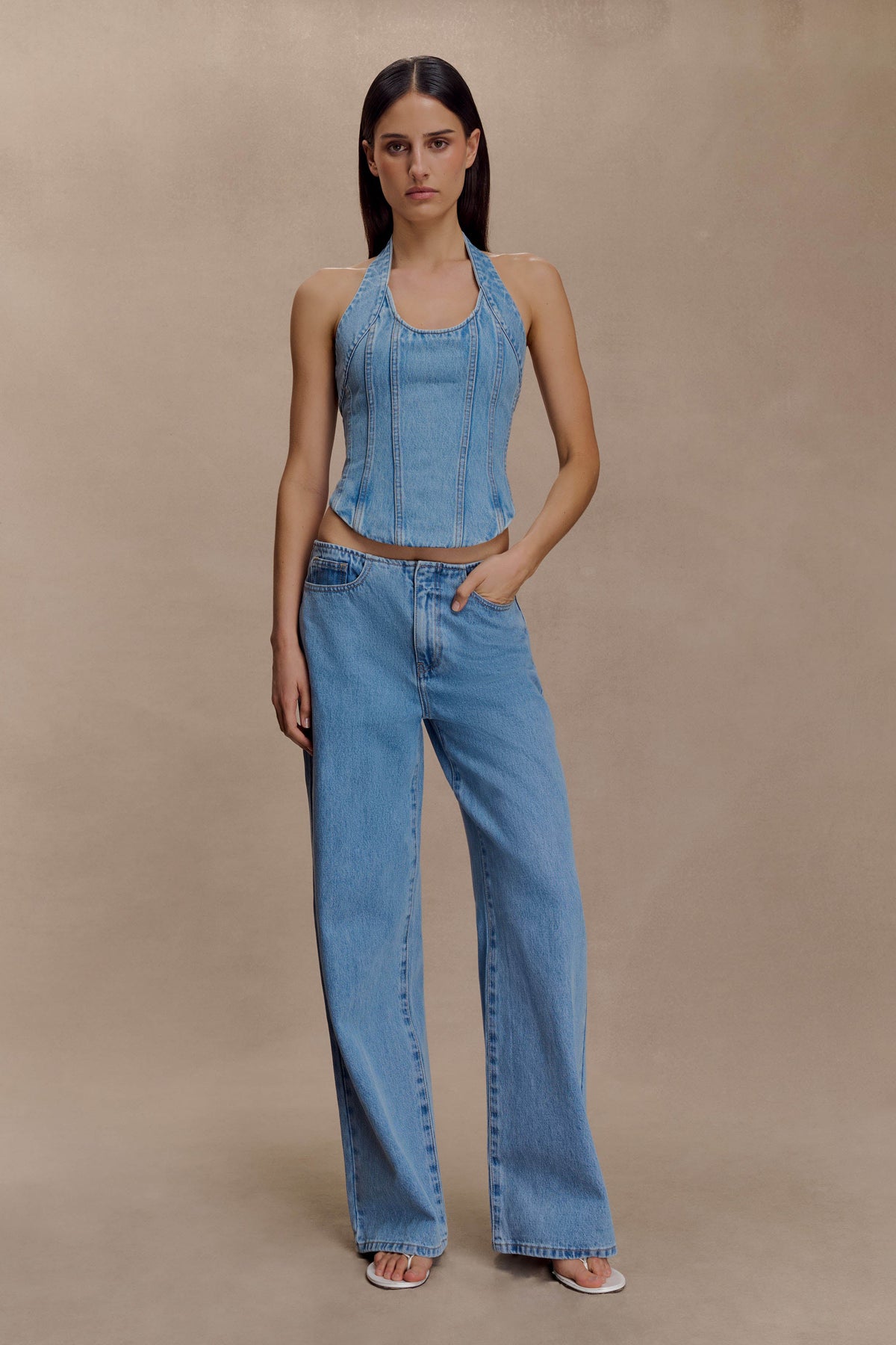 Denim Corset Halter Top - Classic Blue