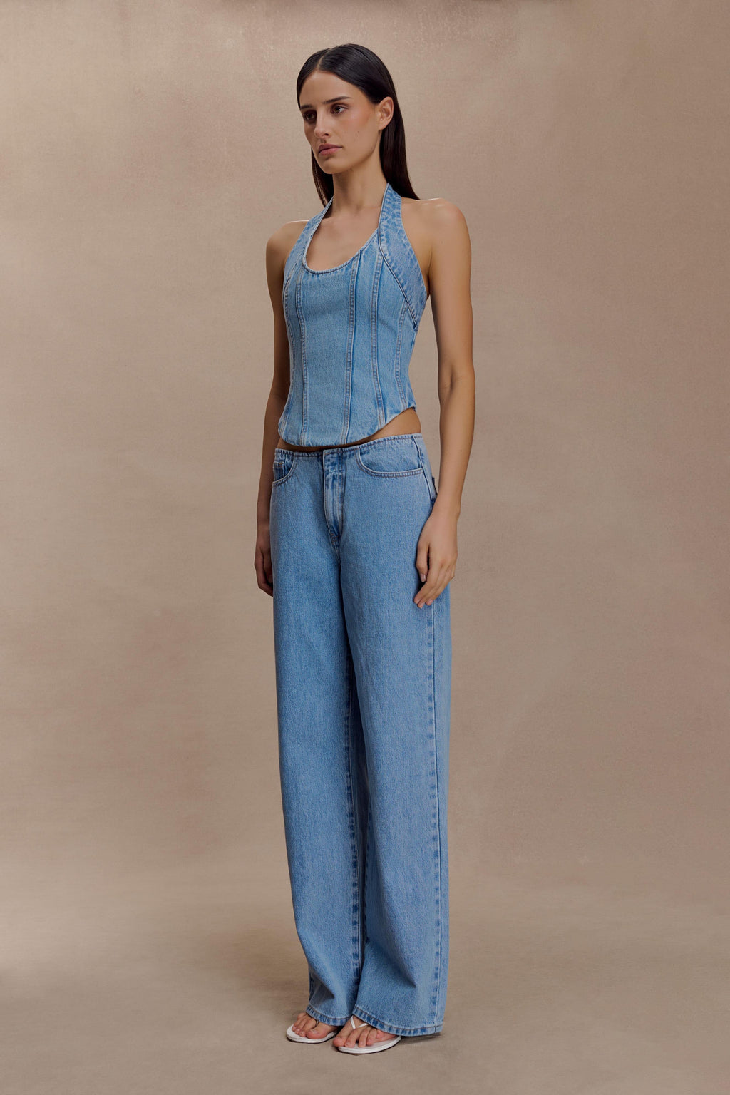 Denim Corset Halter Top - Classic Blue