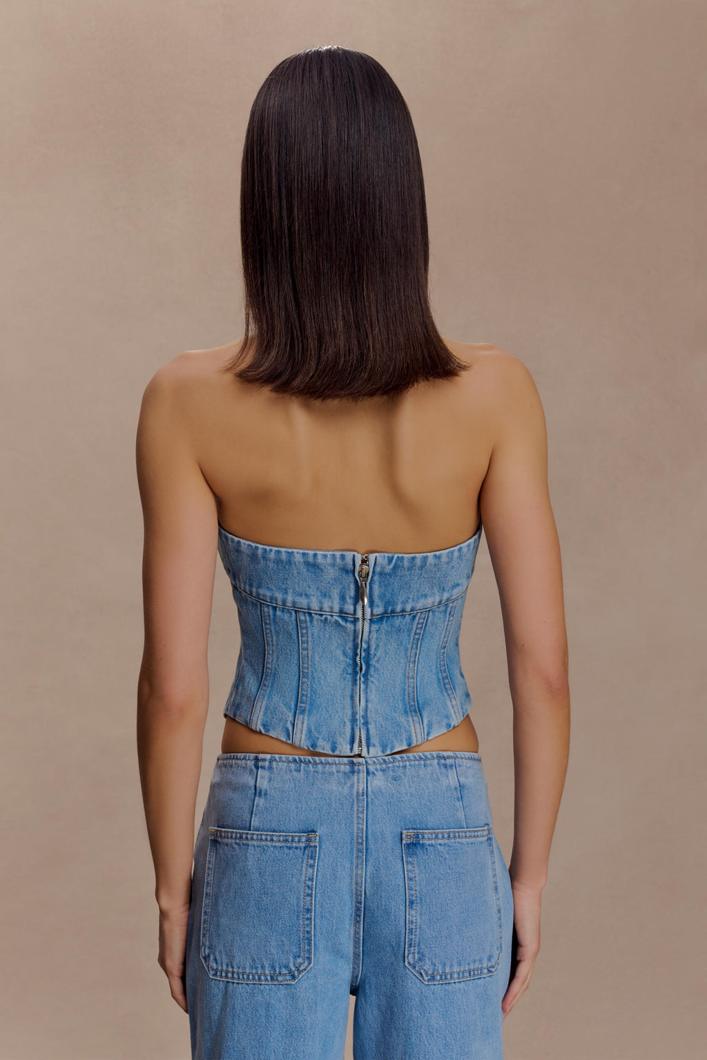 Denim Corset Halter Top - Classic Blue