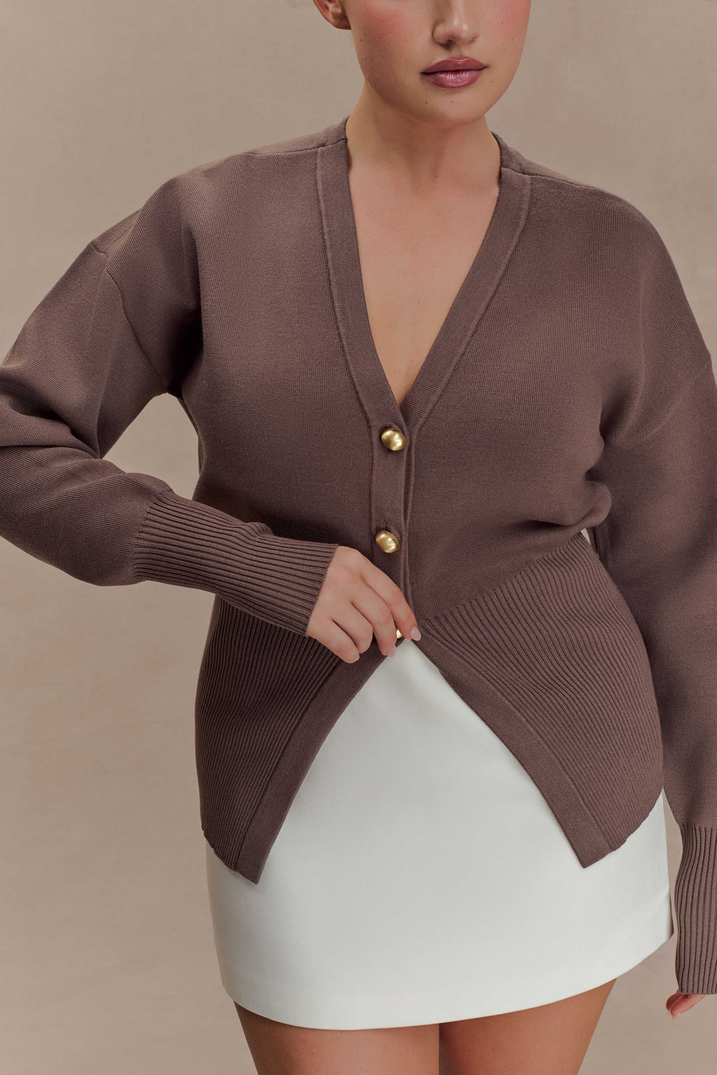 Statement Button Knit Cardigan - Cacao Brown