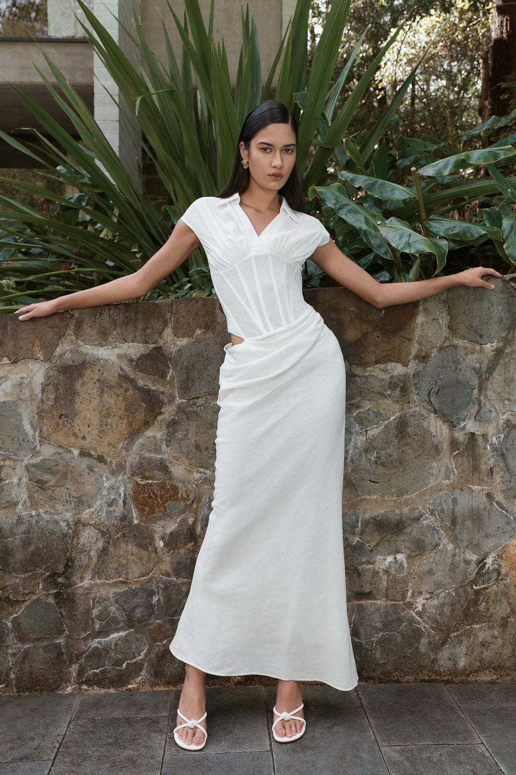 Shirt Corset Maxi Dress - White