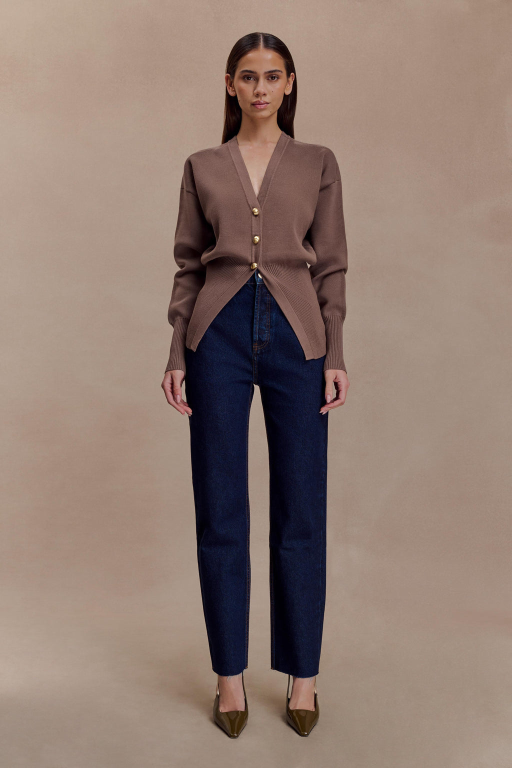 Statement Button Knit Cardigan - Cacao Brown