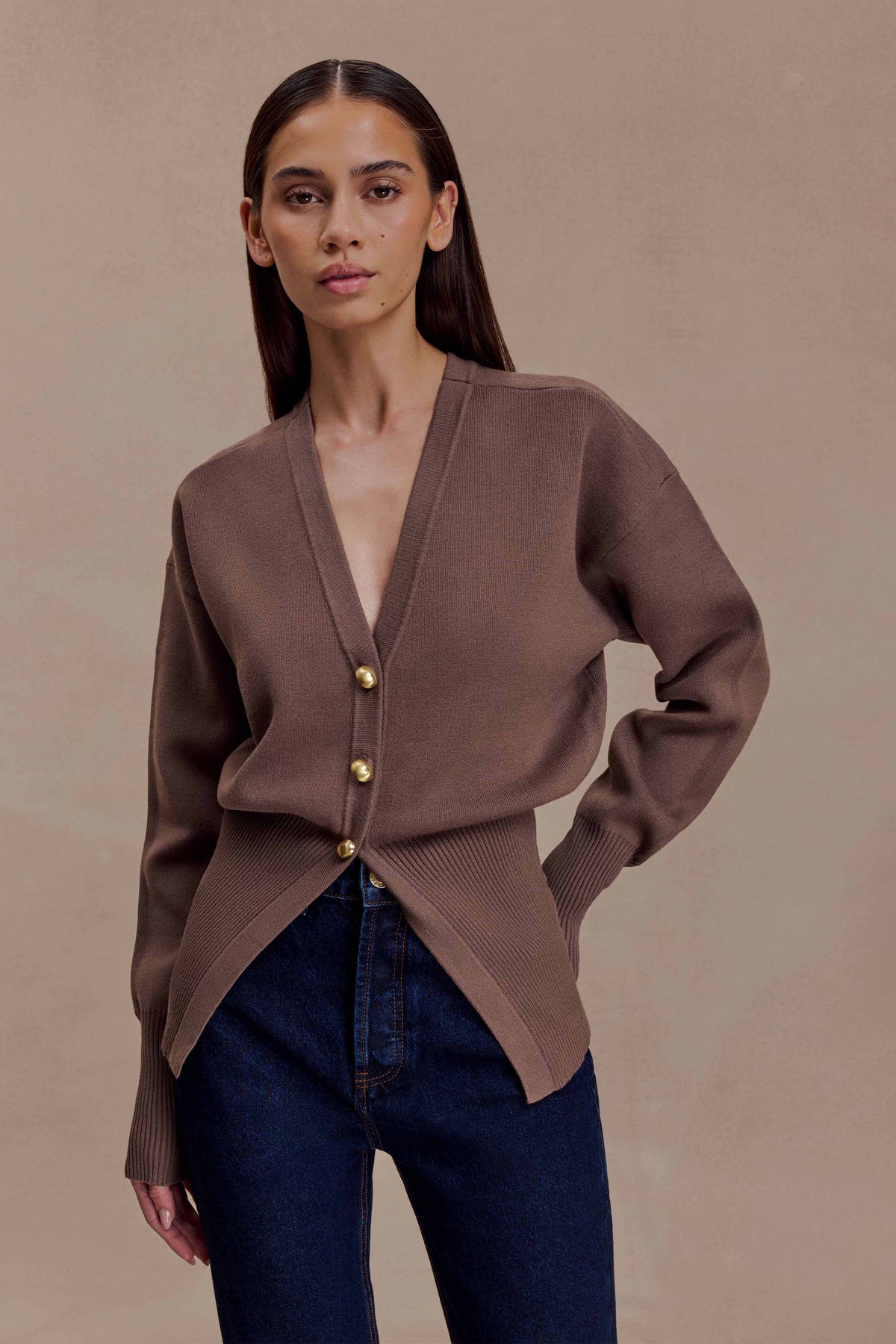 Statement Button Knit Cardigan - Cacao Brown