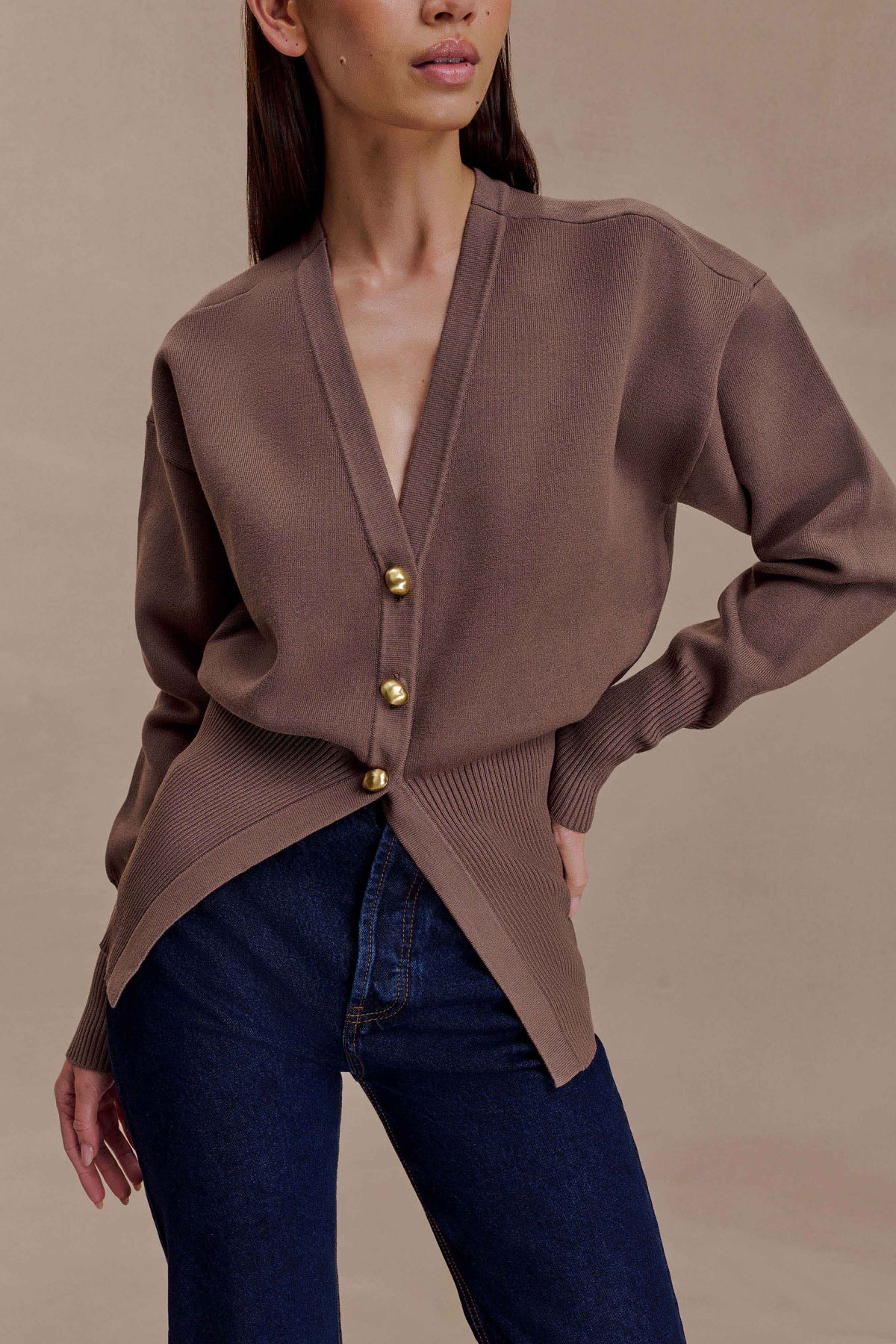 Statement Button Knit Cardigan - Cacao Brown