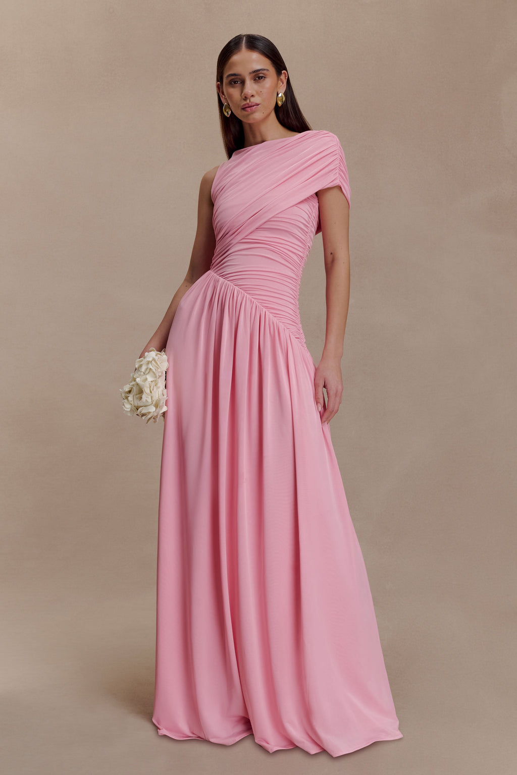 Slinky Asymmetric Maxi Dress - Candy Pink