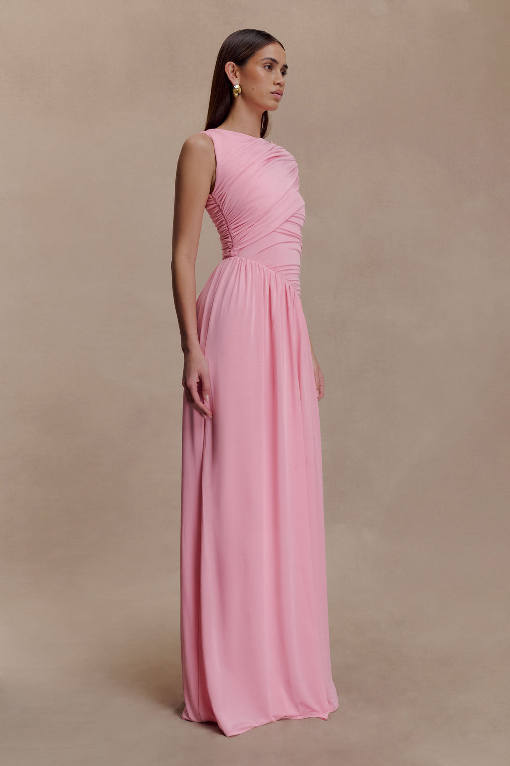 Slinky Asymmetric Maxi Dress - Candy Pink