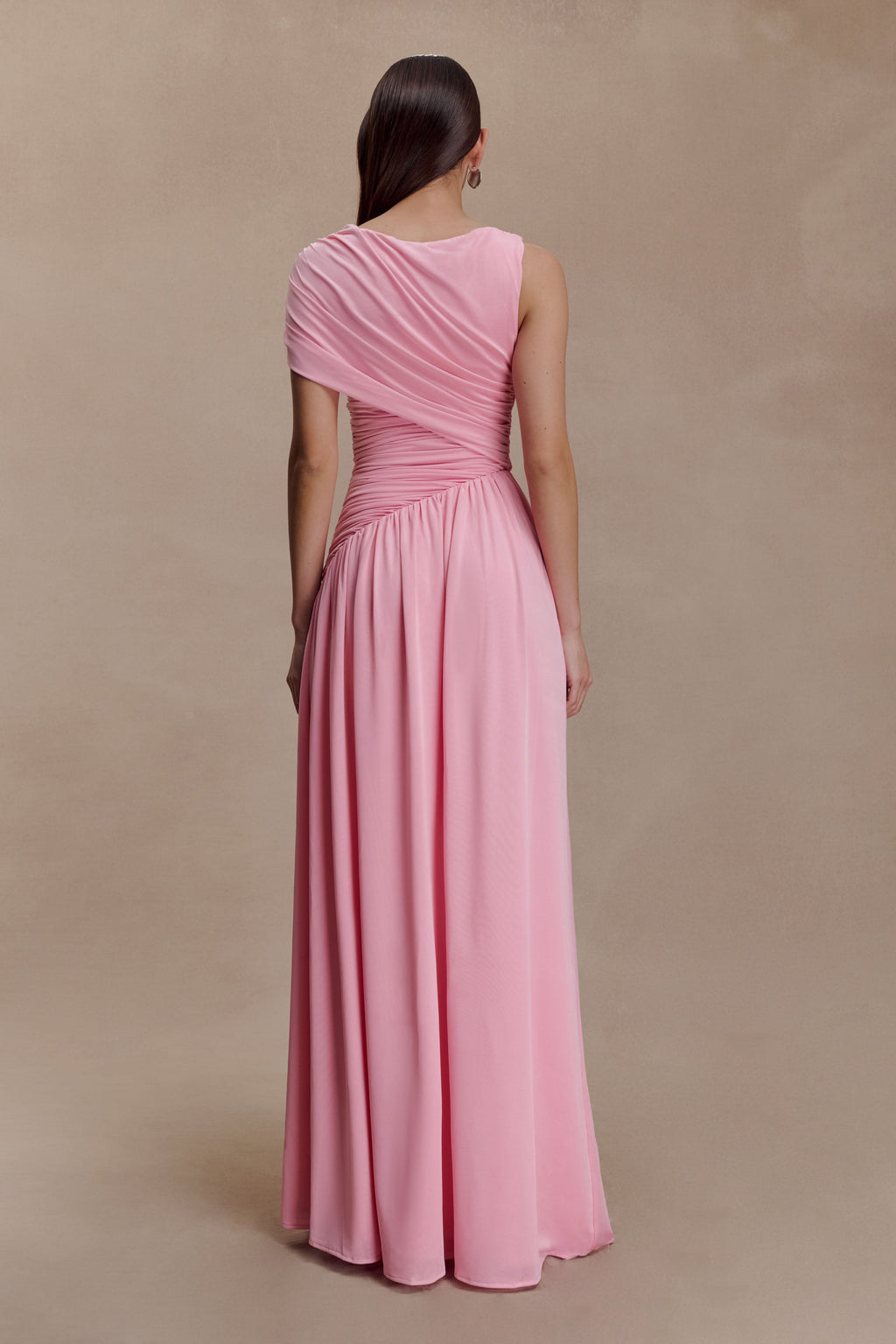 Slinky Asymmetric Maxi Dress - Candy Pink