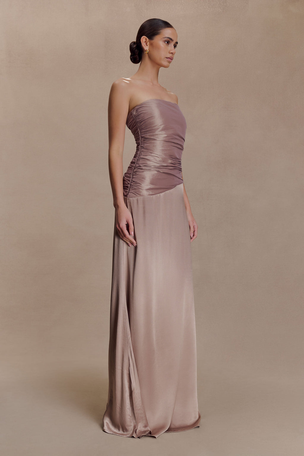 Strapless Taffeta Maxi Dress - Bronze Taupe