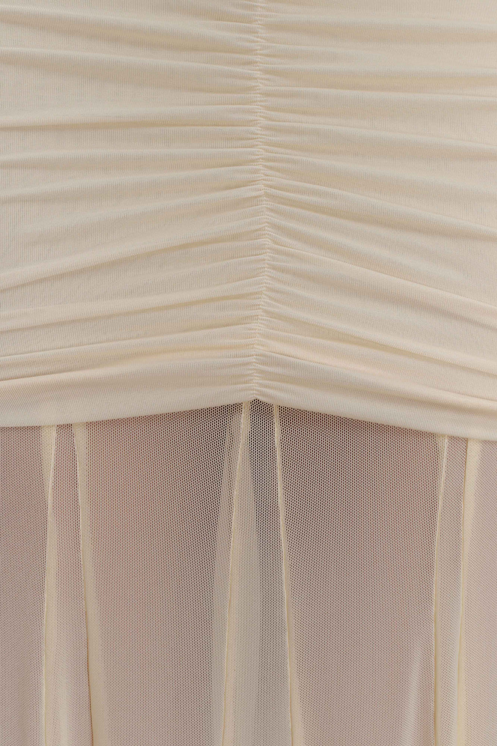 Slinky And Mesh Off Shoulder Maxi Dress - Ivory