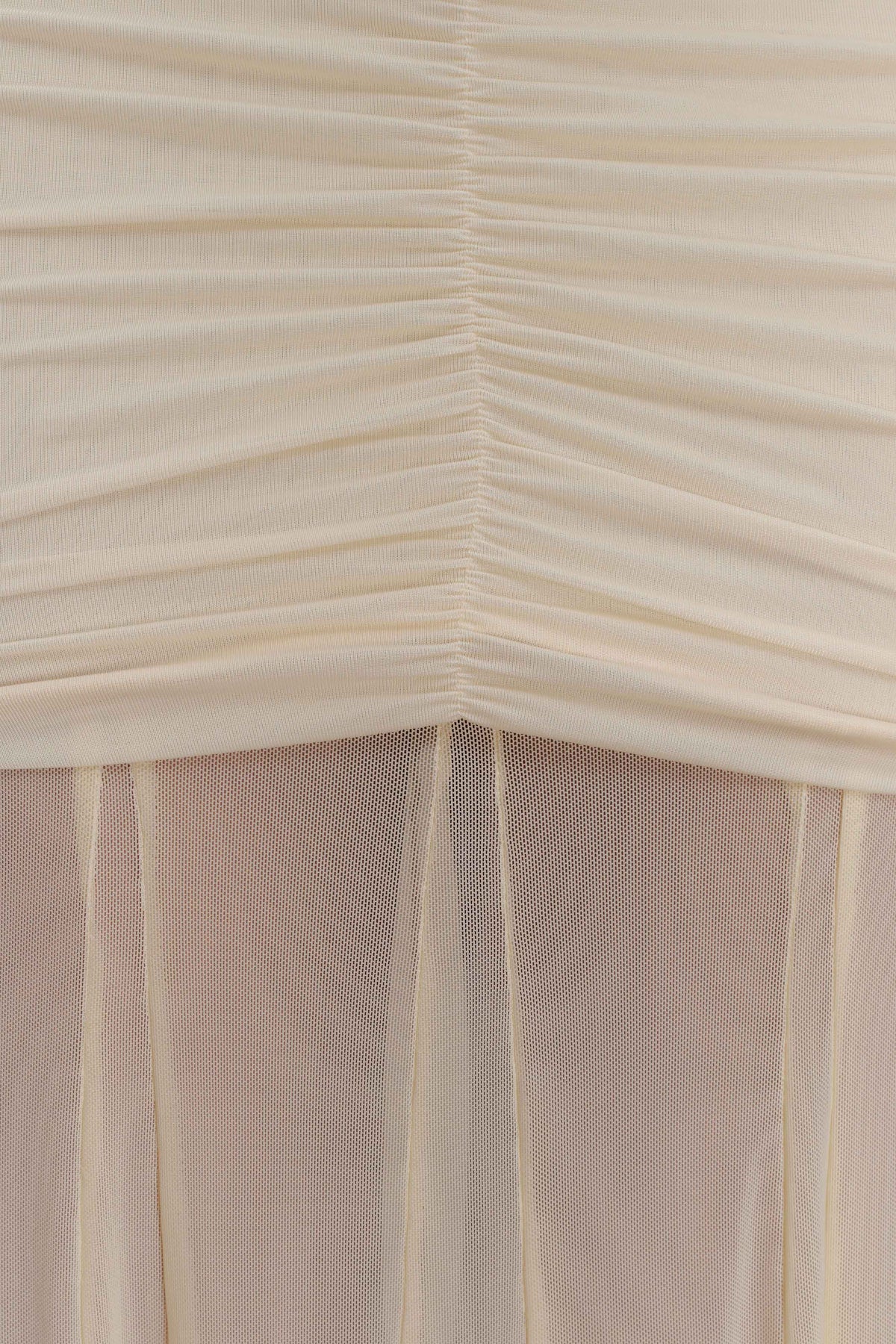 Slinky And Mesh Off Shoulder Maxi Dress - Ivory