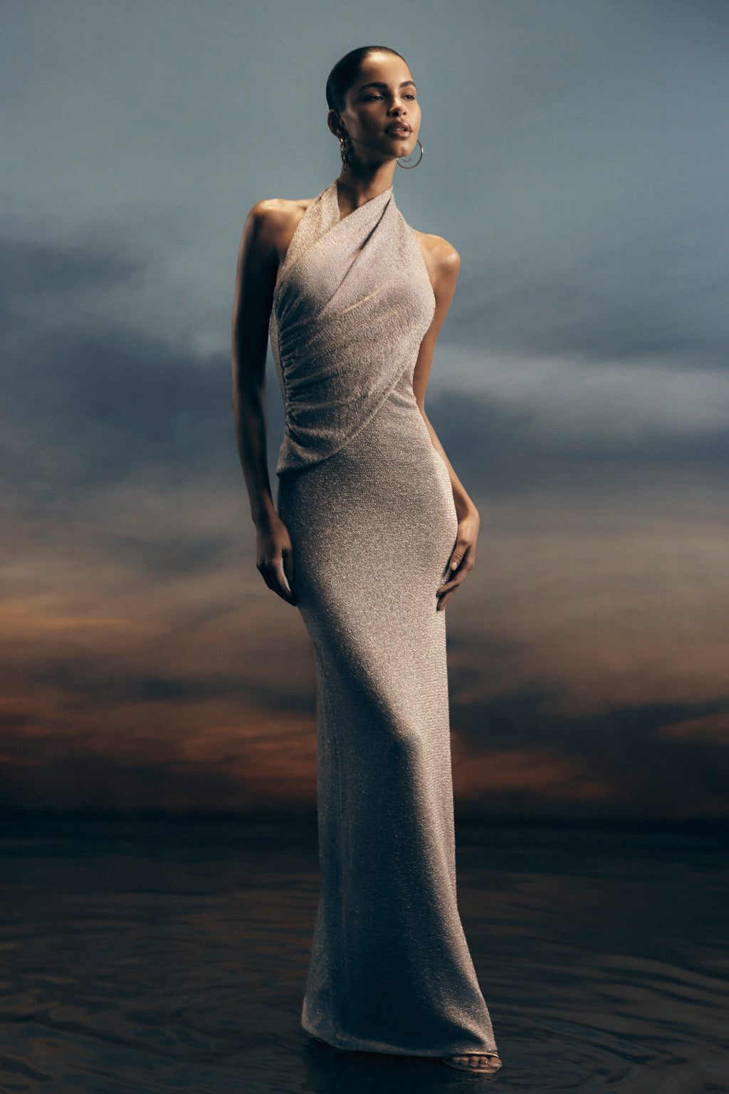 Knit Halter Maxi Dress - Silver