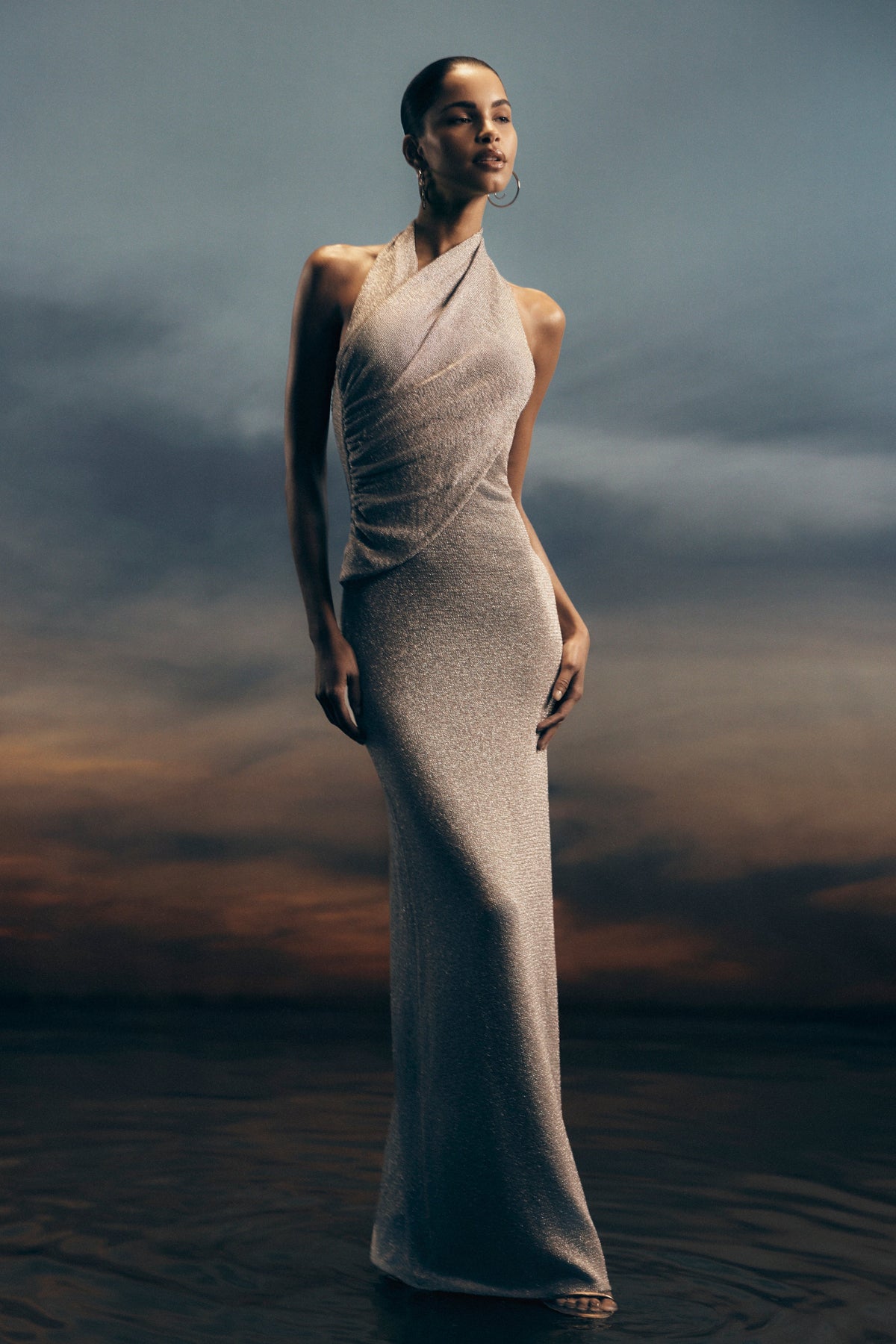 Knit Halter Maxi Dress - Silver