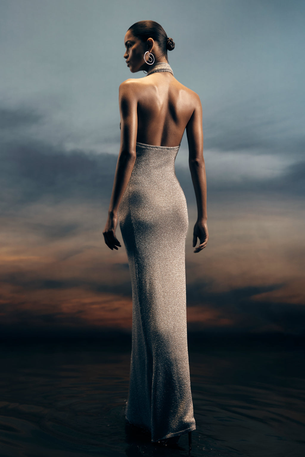 Knit Halter Maxi Dress - Silver