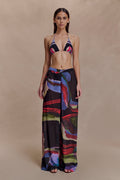Chiffon Straight Leg Pants - Multi Fluid Reverie Print