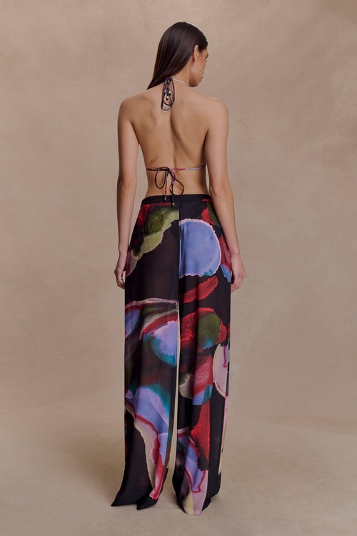 Chiffon Straight Leg Pants - Multi Fluid Reverie Print