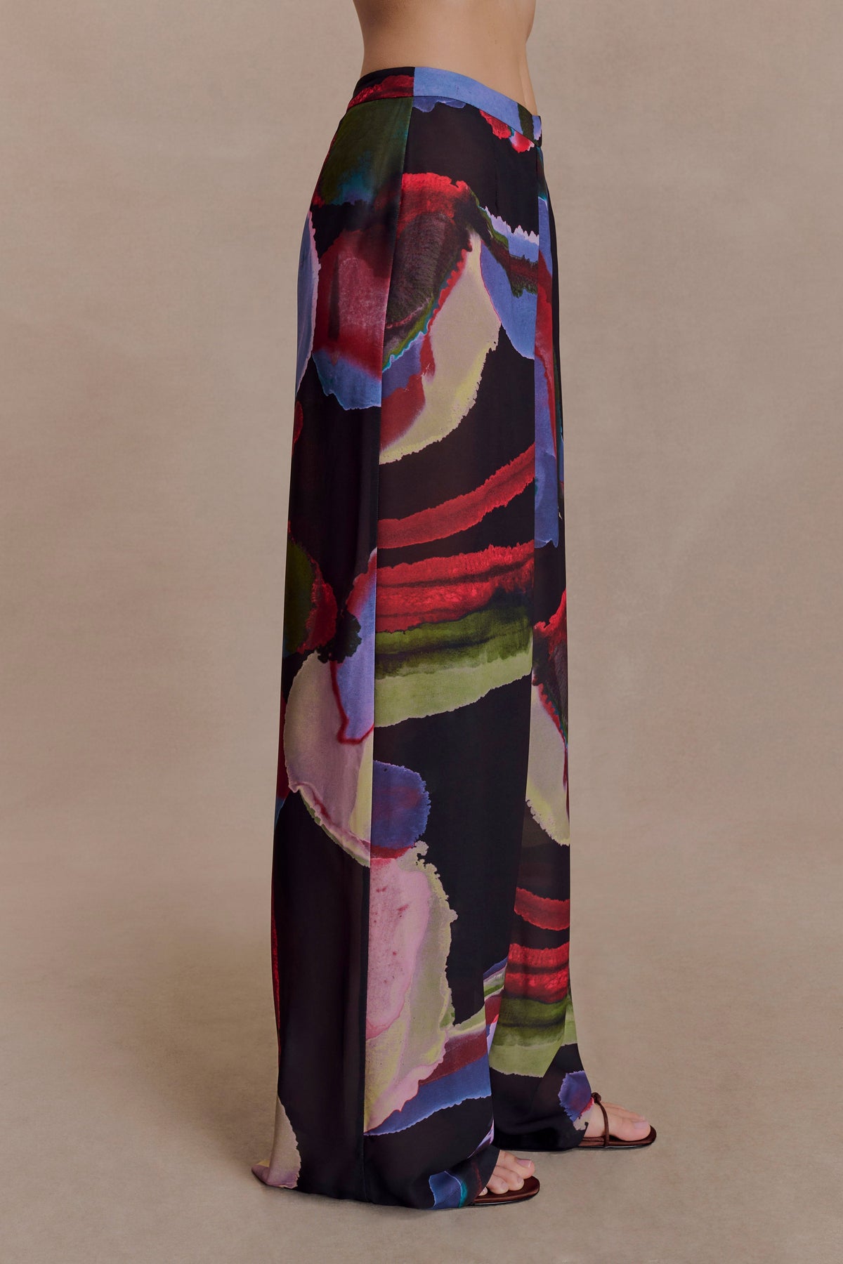 Chiffon Straight Leg Pants - Multi Fluid Reverie Print