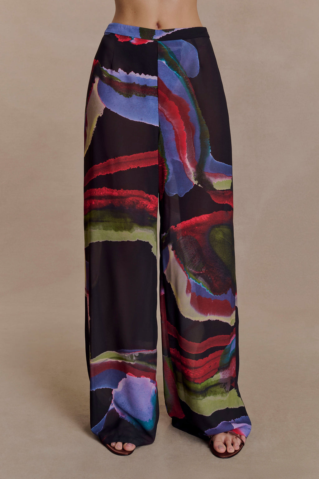 Chiffon Straight Leg Pants - Multi Fluid Reverie Print