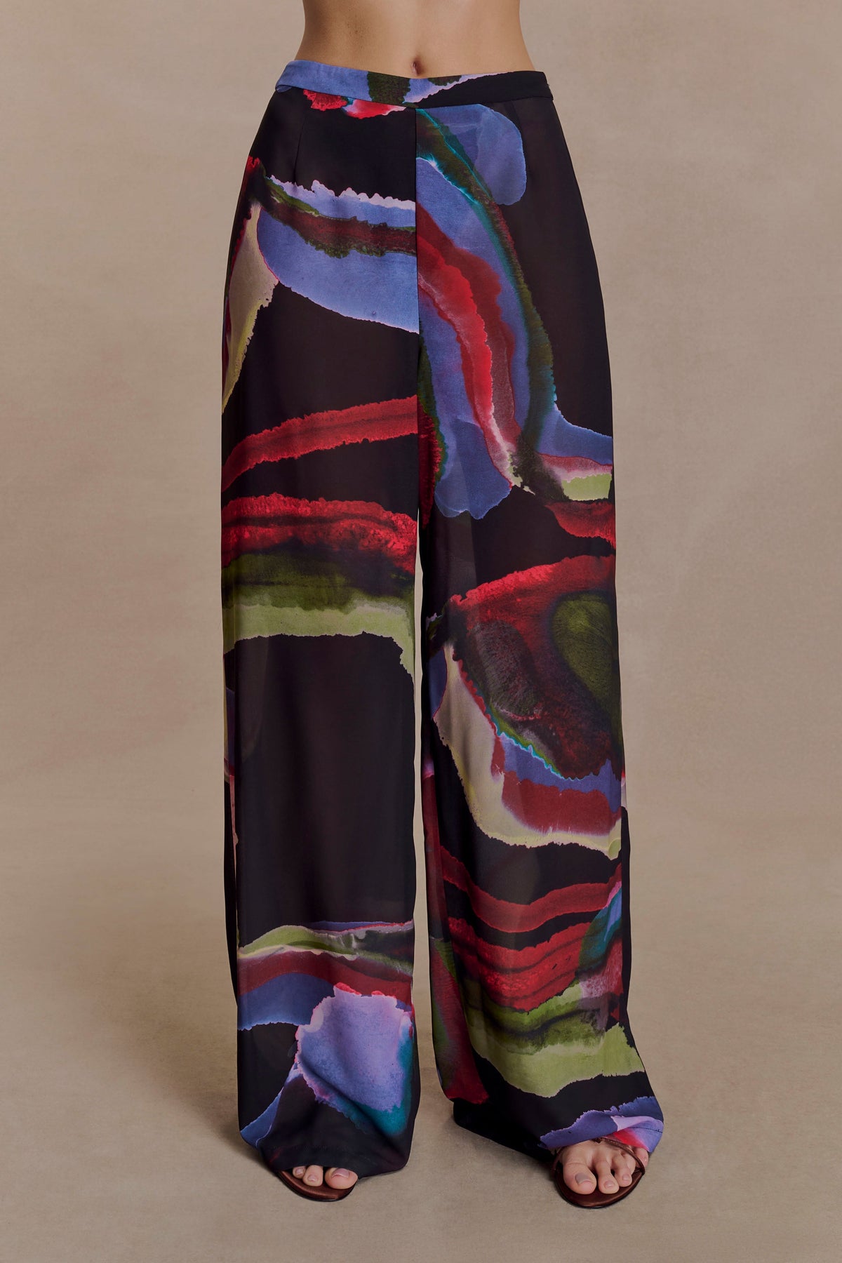 Chiffon Straight Leg Pants - Multi Fluid Reverie Print