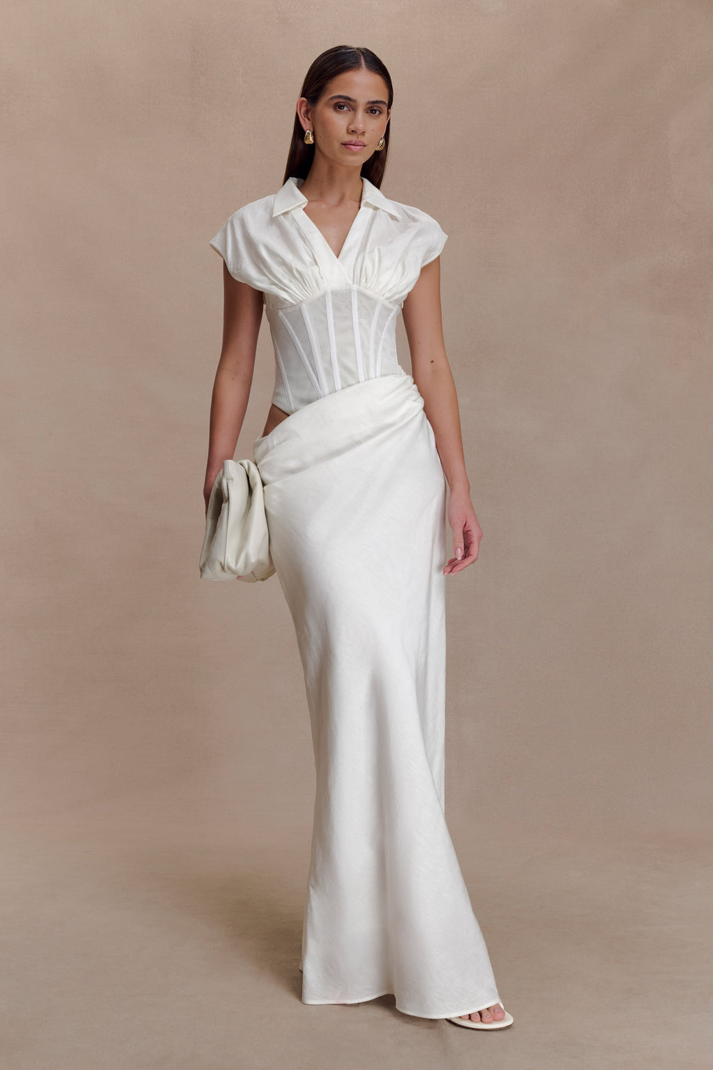 Shirt Corset Maxi Dress - White