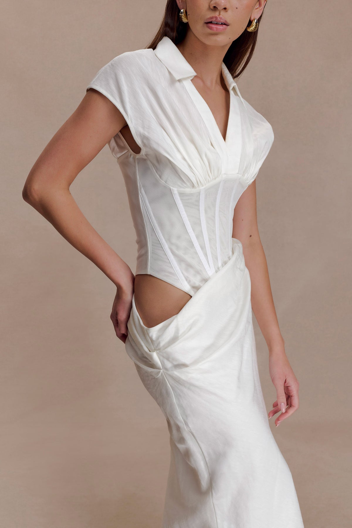 Shirt Corset Maxi Dress - White