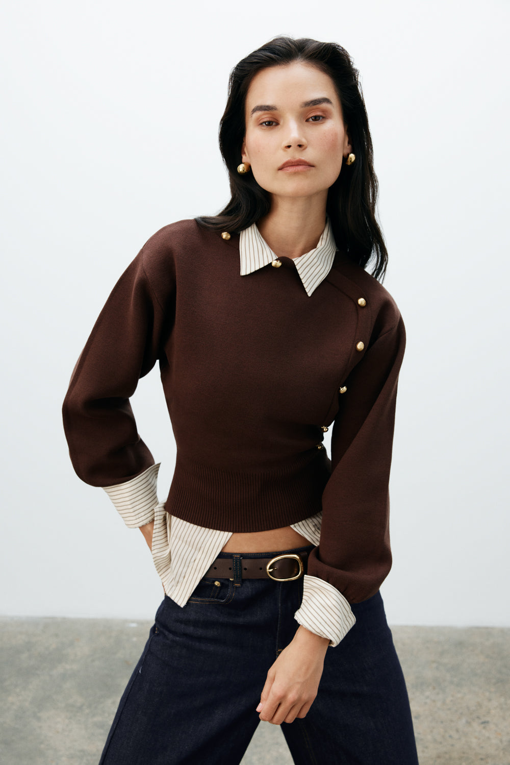 Aysmetrical Knit Jumper - Deep Chocolate