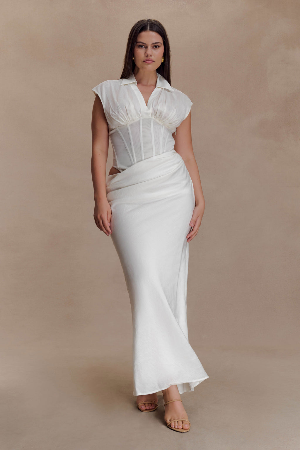 Shirt Corset Maxi Dress - White