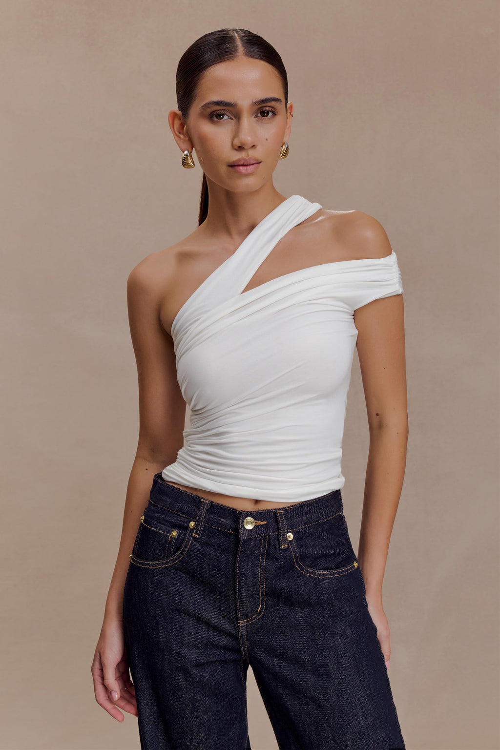 One Shoulder Modal Top - White