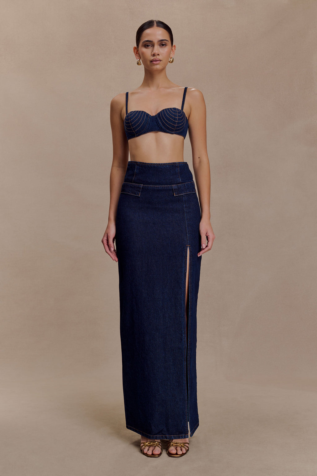High Rise Denim Maxi Skirt - Indigo Blue