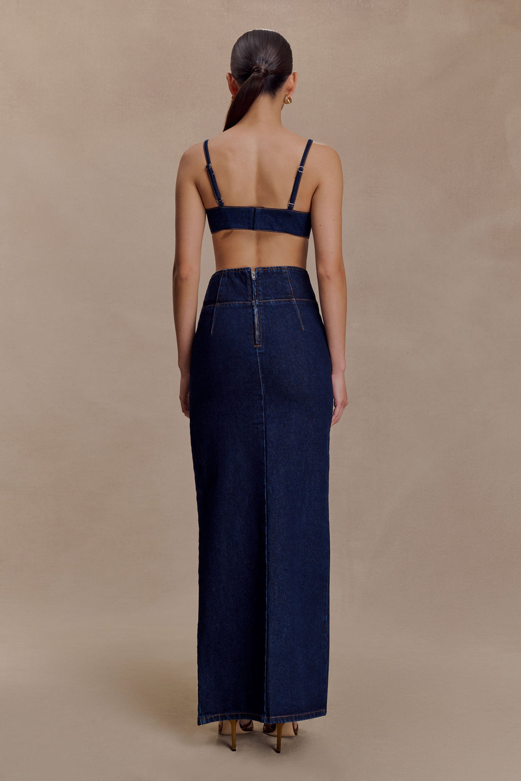 High Rise Denim Maxi Skirt - Indigo Blue