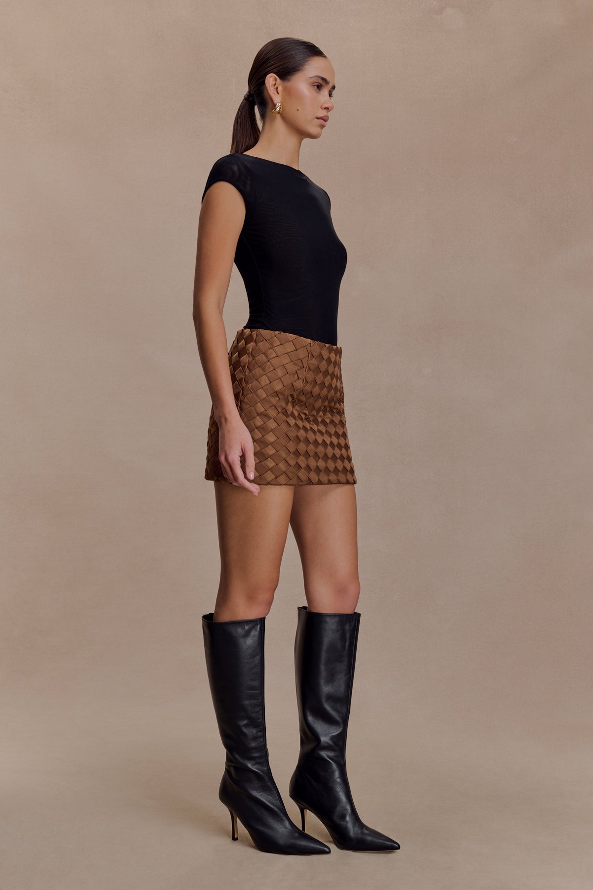Satin Mini Skirt - Chocolate