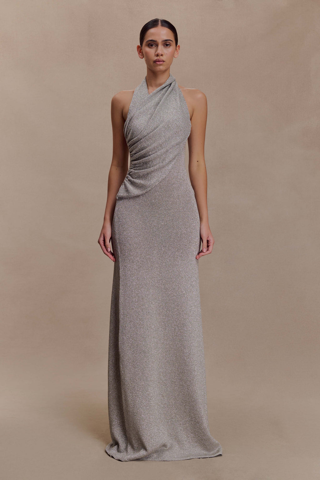 Knit Halter Maxi Dress - Silver