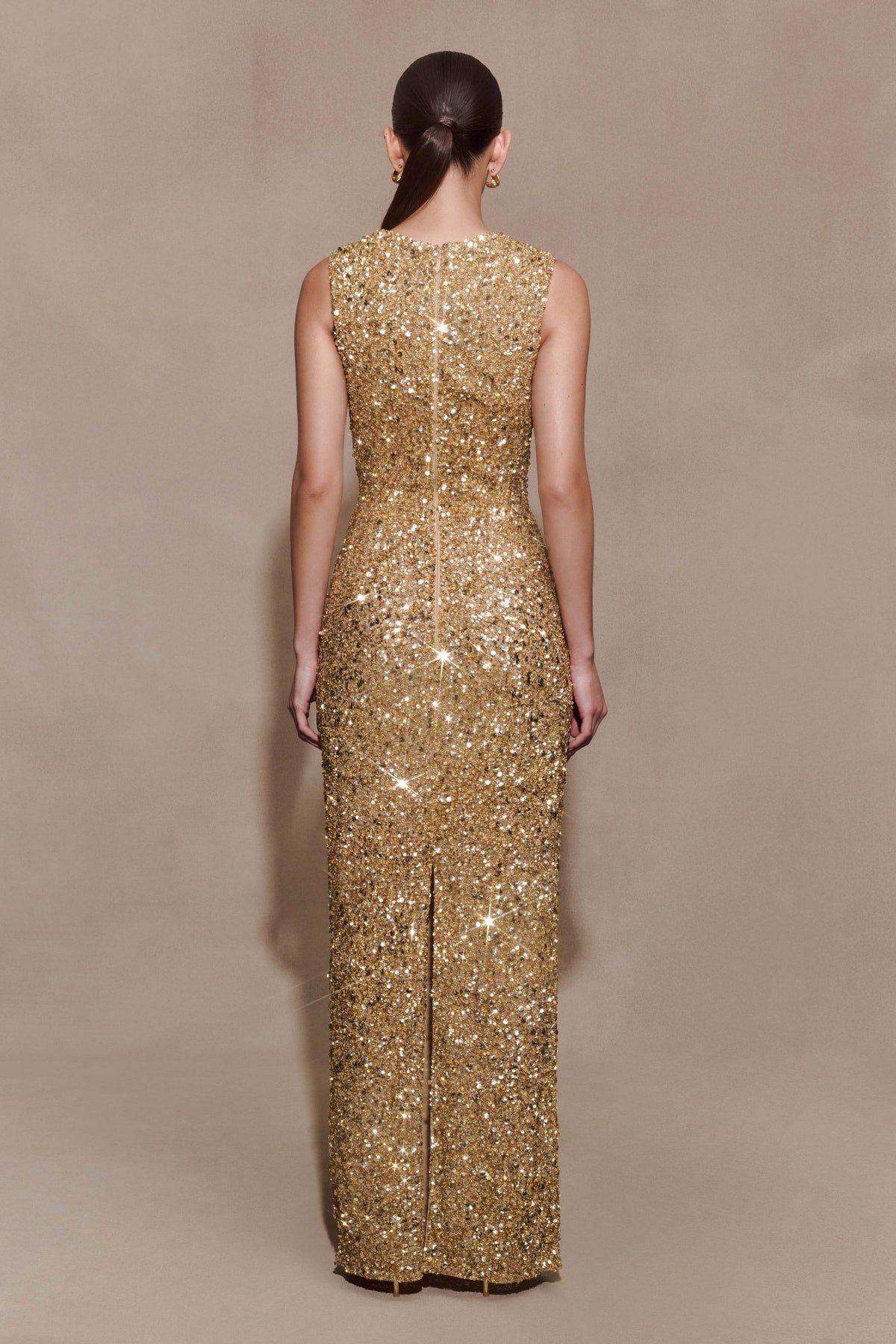 Hand Embellished Maxi Dress - Gold