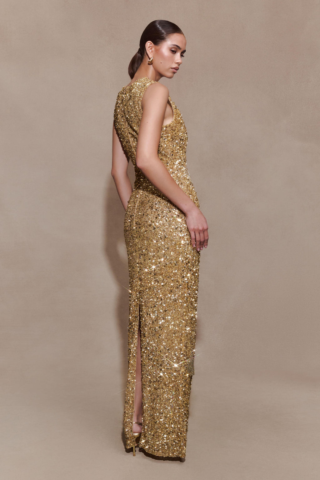 Hand Embellished Maxi Dress - Gold