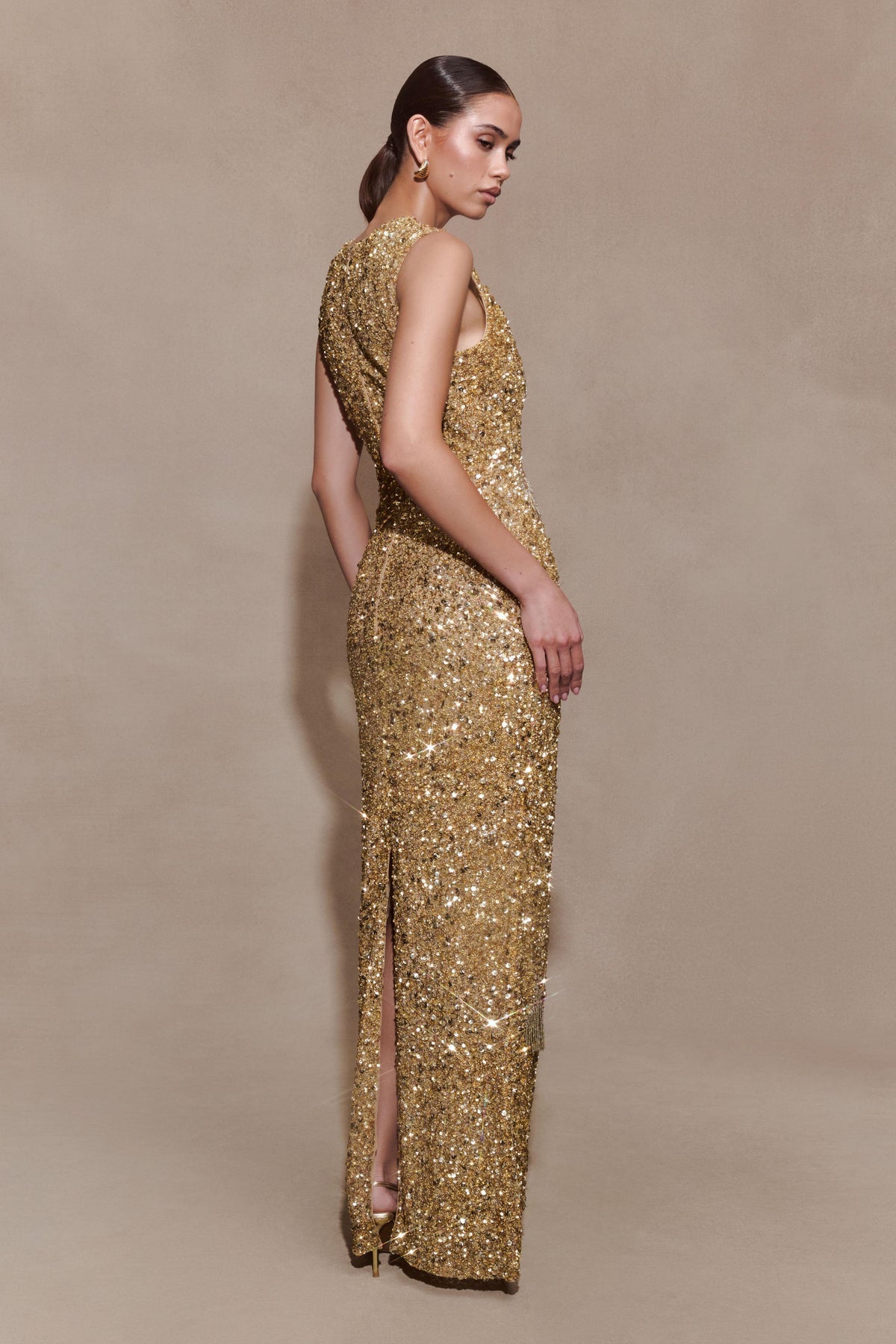 Hand Embellished Maxi Dress - Gold
