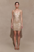 Hot Fix Mini Dress With Mesh Back - Nude