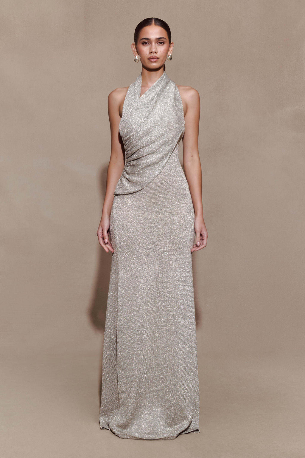 Knit Halter Maxi Dress - Silver