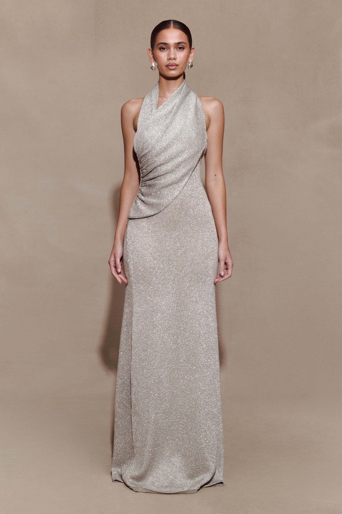 Knit Halter Maxi Dress - Silver