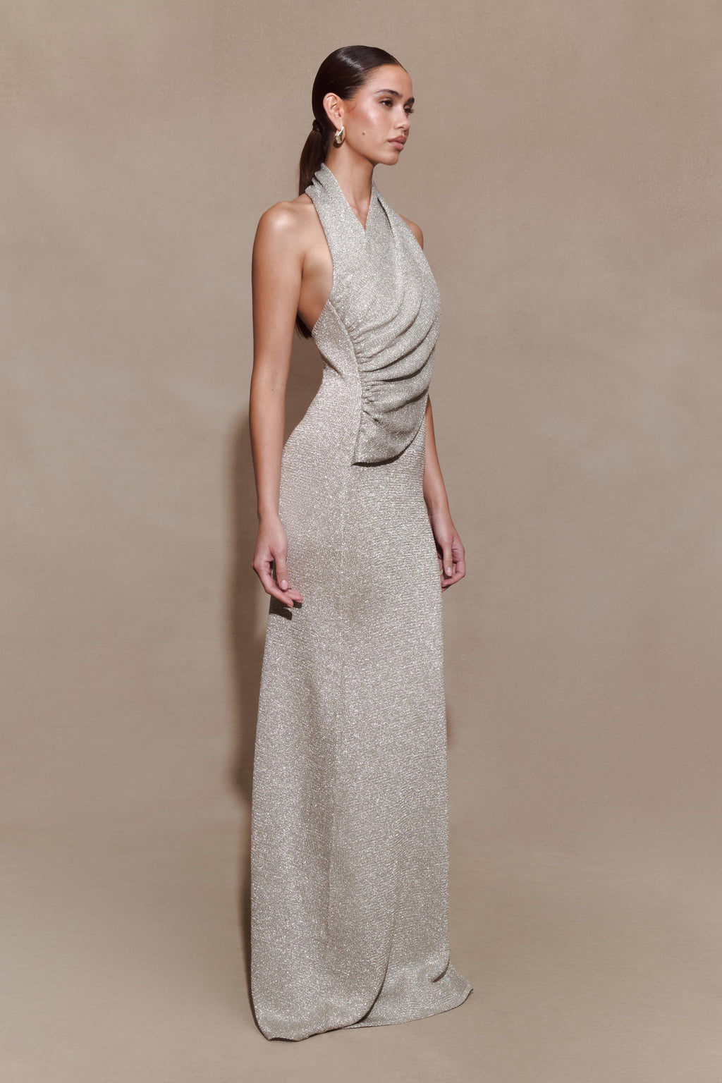 Knit Halter Maxi Dress - Silver