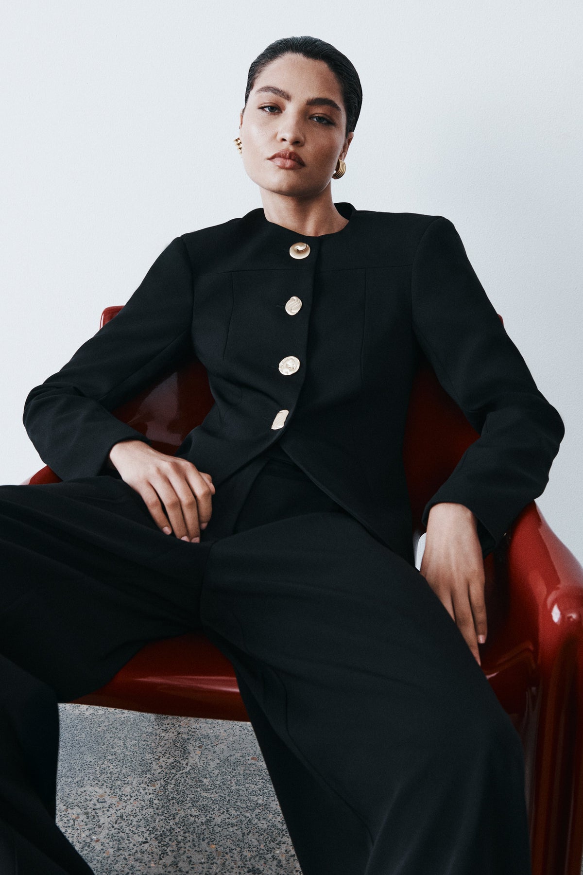 Mixed Button Blazer - Black