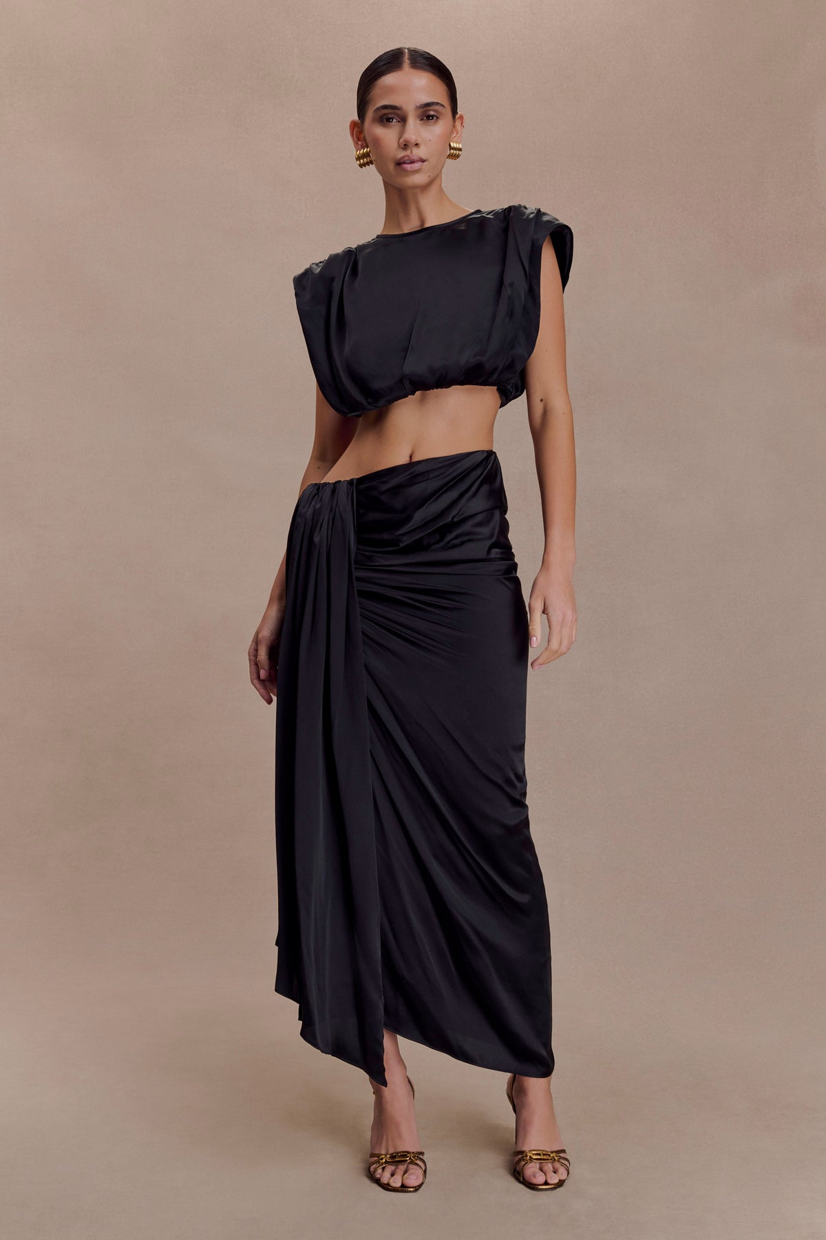 Silk Midi Skirt - Black