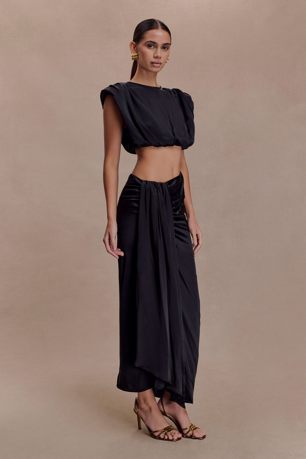 Silk Midi Skirt - Black