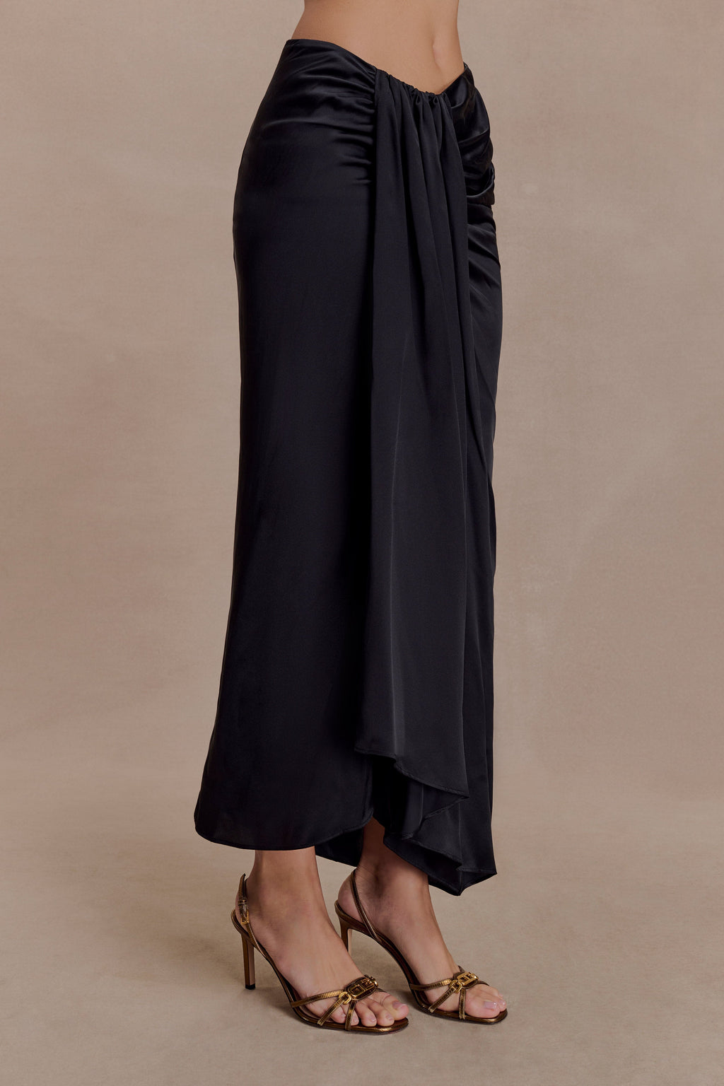Silk Midi Skirt - Black