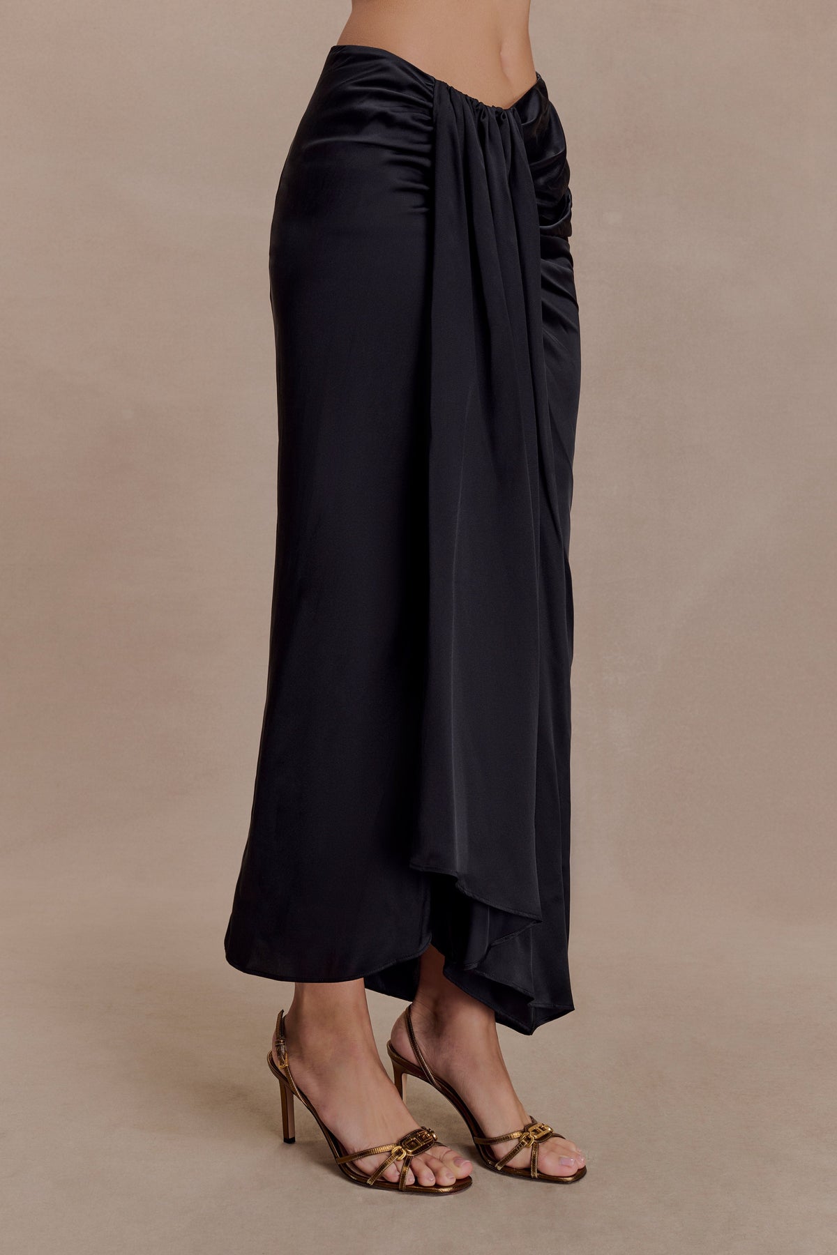Silk Midi Skirt - Black