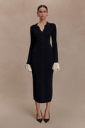 Ruffle Knit Midi Dress - Black